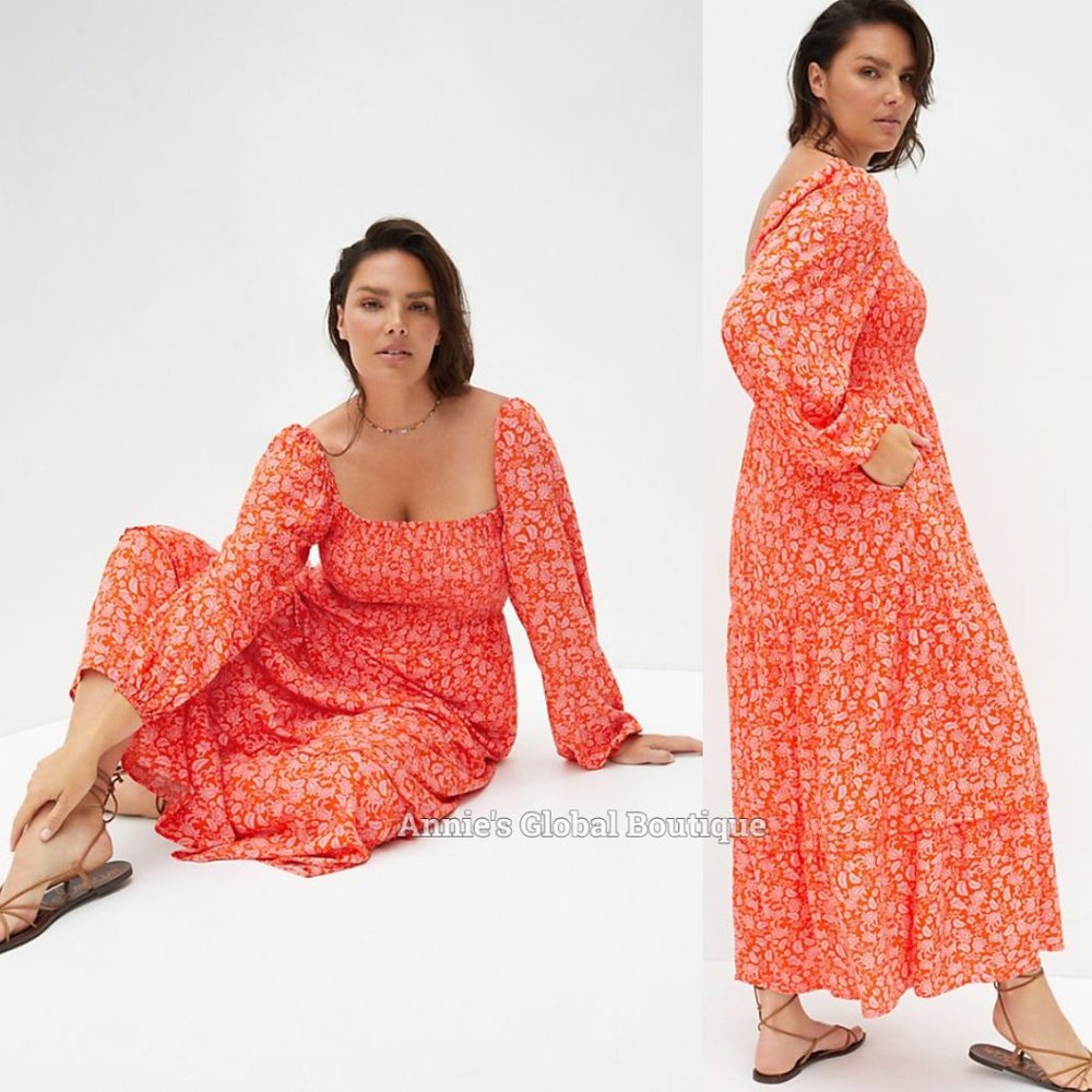 RARE NWT ANTHROPOLOGIE Dolan Smocked Puffed-Sleeves Midi Dress. Size XL - Picture 12 of 16